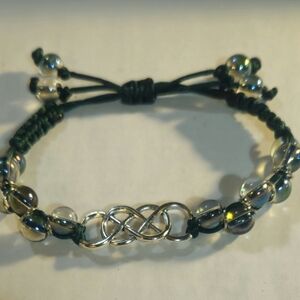 Silver Infinity Beaded Bracelet Handmade Dark Green Cute